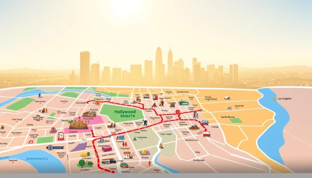 Los Angeles itinerary with a mapped route to city neighborhoods