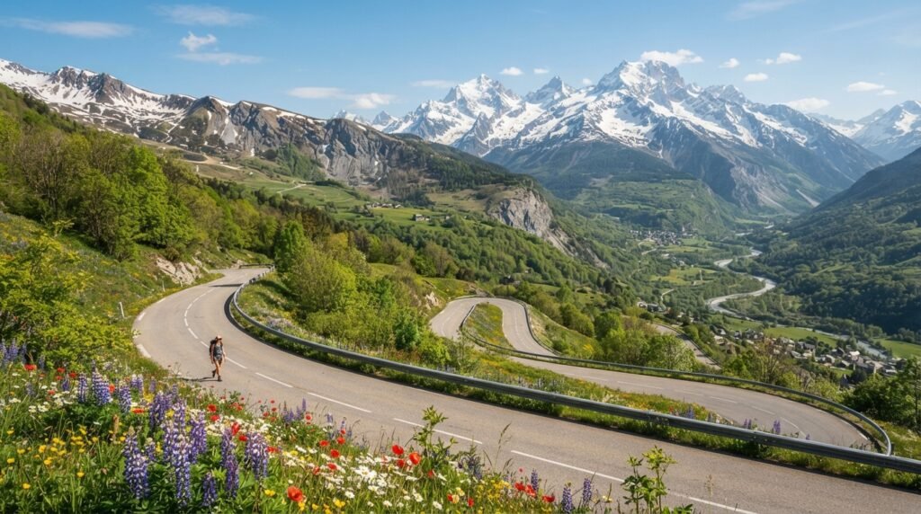 Regional climate differences on a mountain road in spring Regional climate differences on a mountain road in spring
