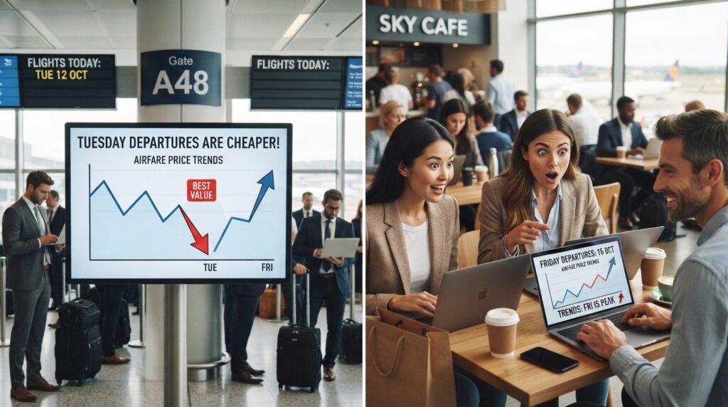 Tuesday and Friday departure options checked for airfare price trends Tuesday and Friday departure options checked for airfare price trends